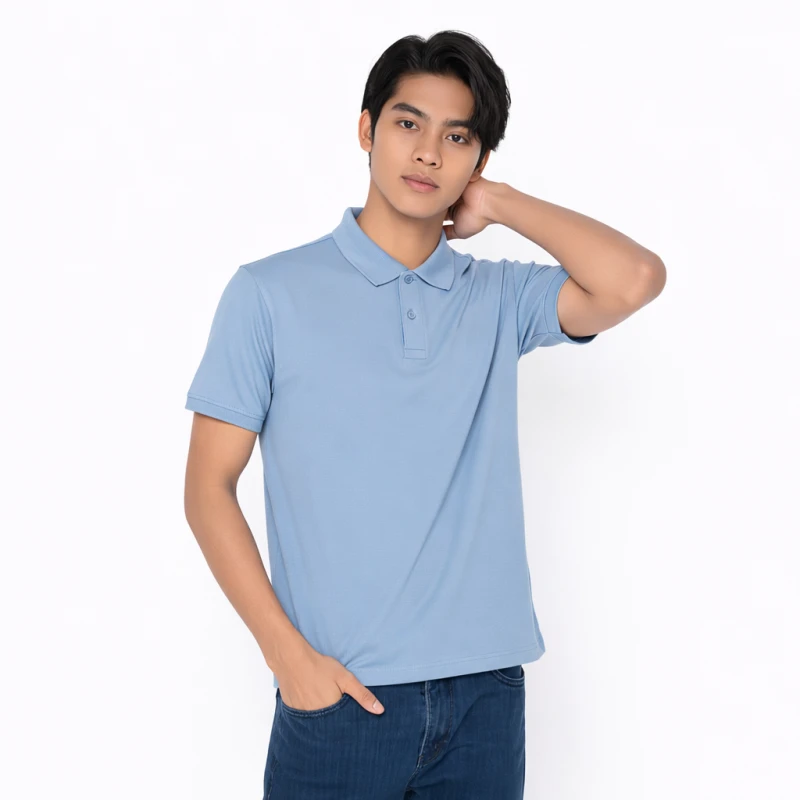Polo Shirt Biru Muda Casual Look