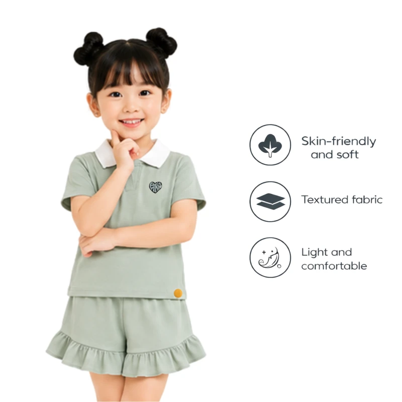 Setelan Anak Perempuan Sage Motif Paris 
