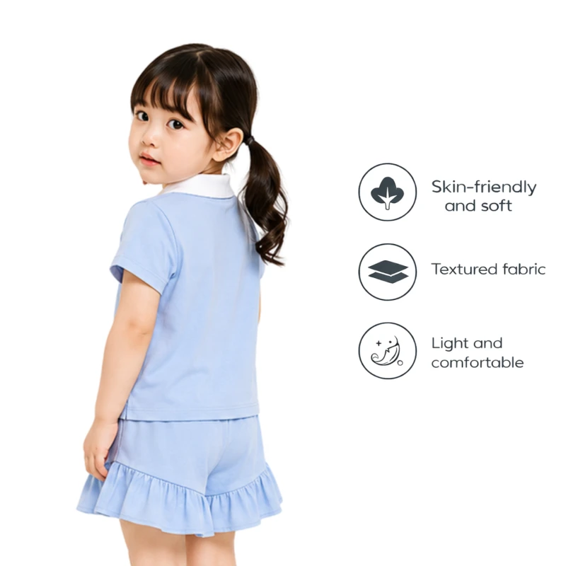 Setelan Anak Perempuan Biru Muda Motif Happy