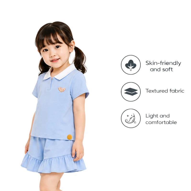 Setelan Anak Perempuan Biru Muda Motif Happy