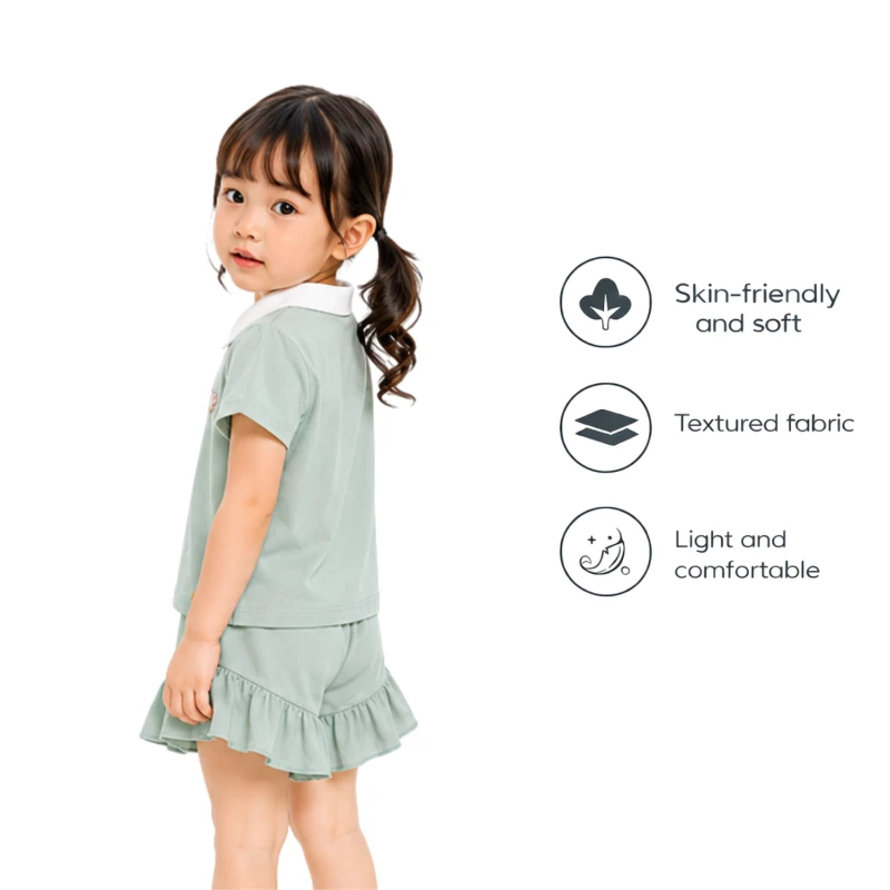 Setelan Anak Perempuan Sage Motif Happy