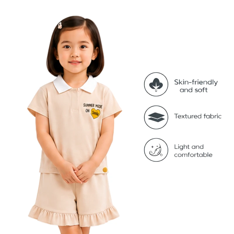 Setelan Anak Perempuan Cream Motif Summer 