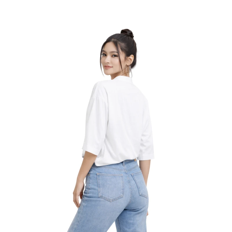 Blouse Wanita V-Neck Lengan Basic Putih