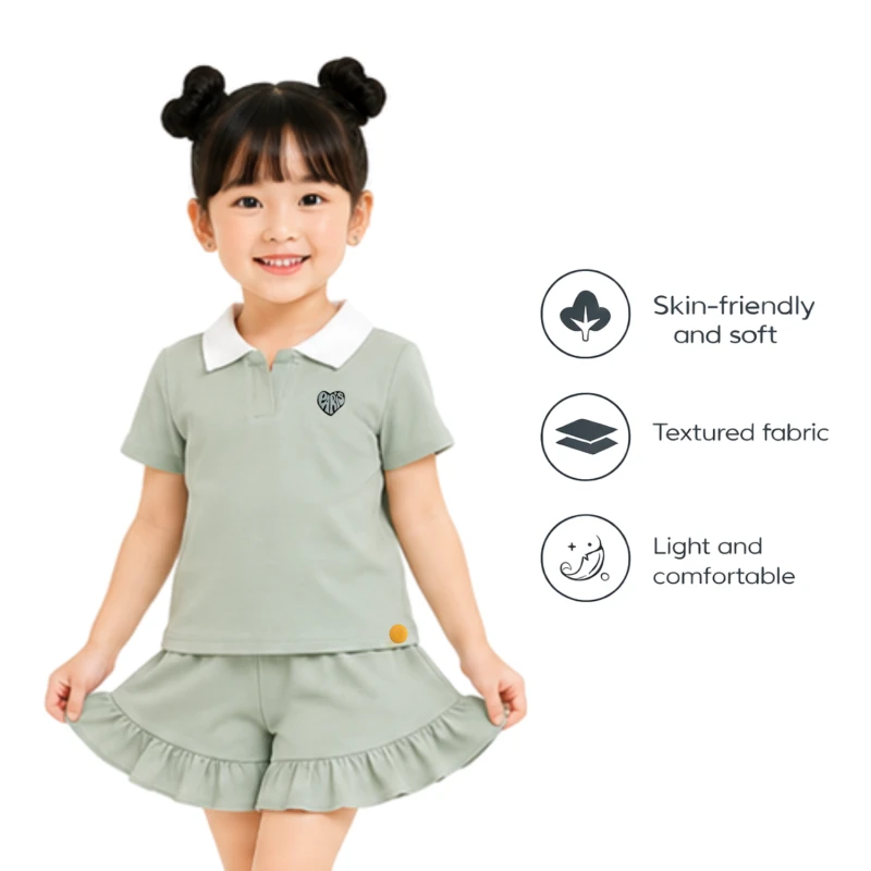Setelan Anak Perempuan Sage Motif Paris 