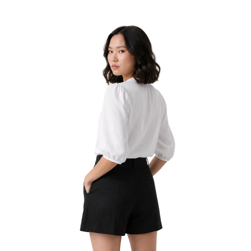 Blouse Wanita V-Neck Lengan Balon Putih