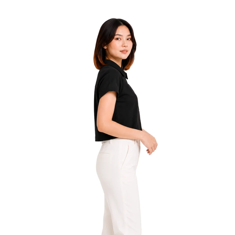 Polo Wanita Croptop Black 6001