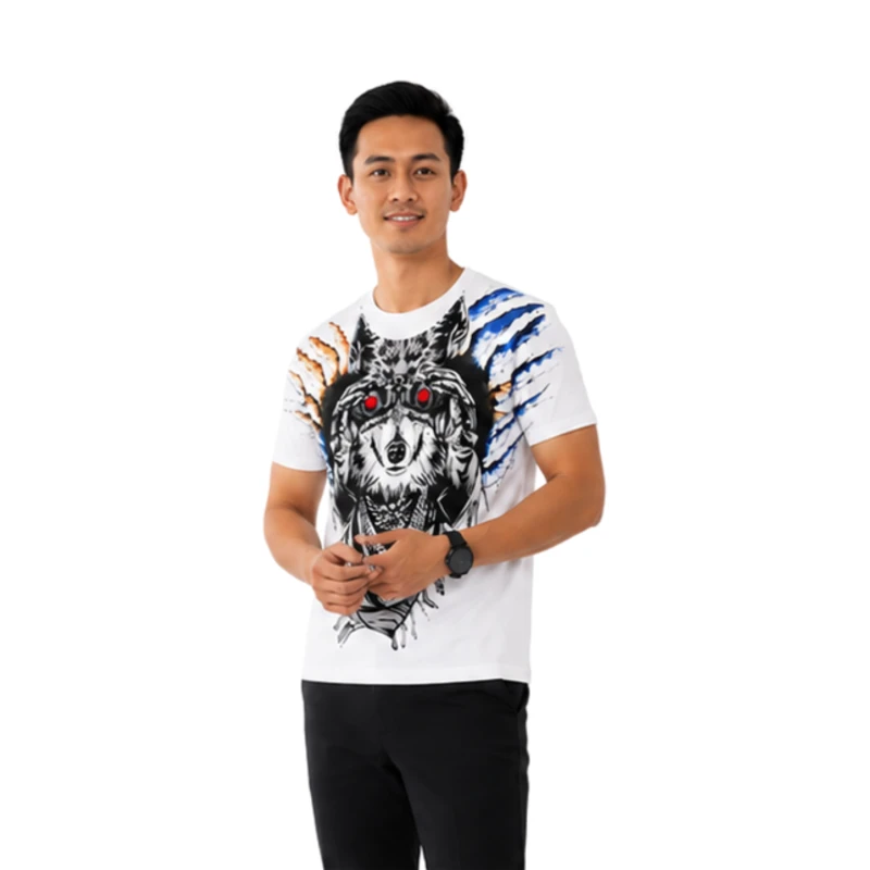T-Shirt Pria White Grafis Animal Casual Street