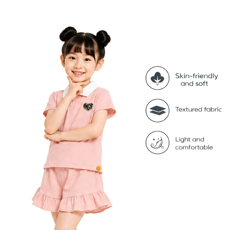 Setelan Anak Perempuan Peach Motif Angle