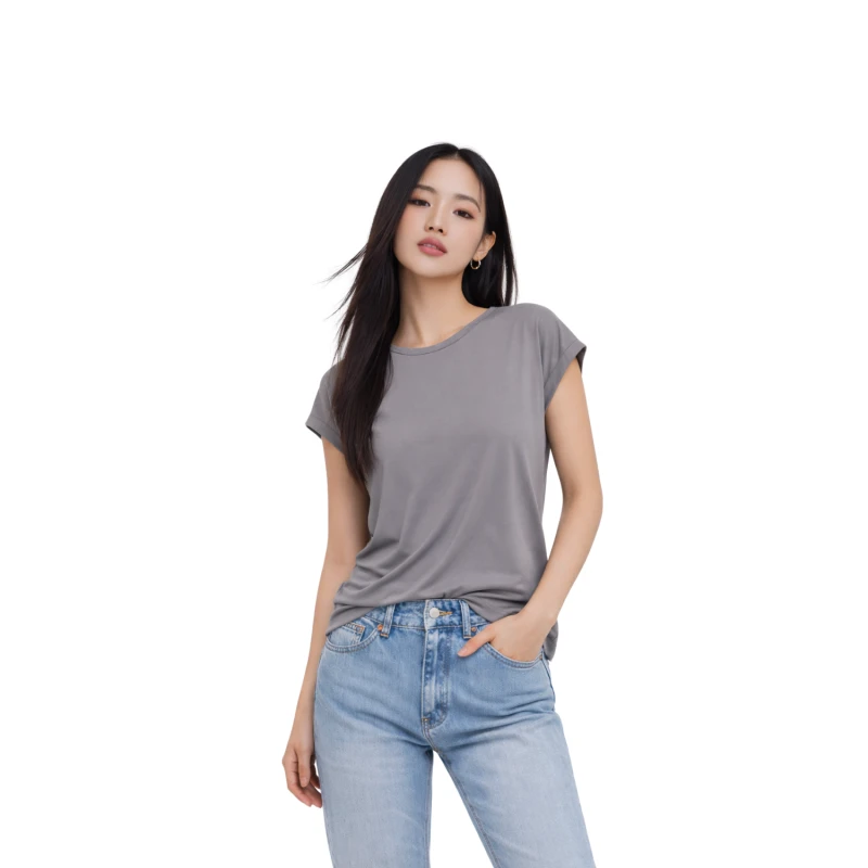 Atasan Wanita O-Neck Abu-Abu