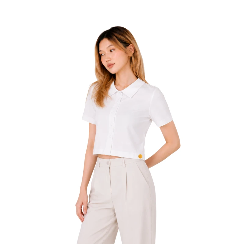 Polo Wanita Croptop White 6001