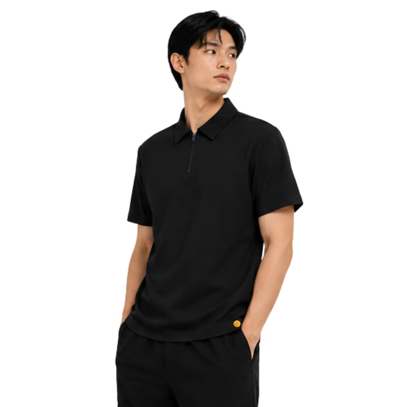 Polo Pria Zipper Black Casual 9005