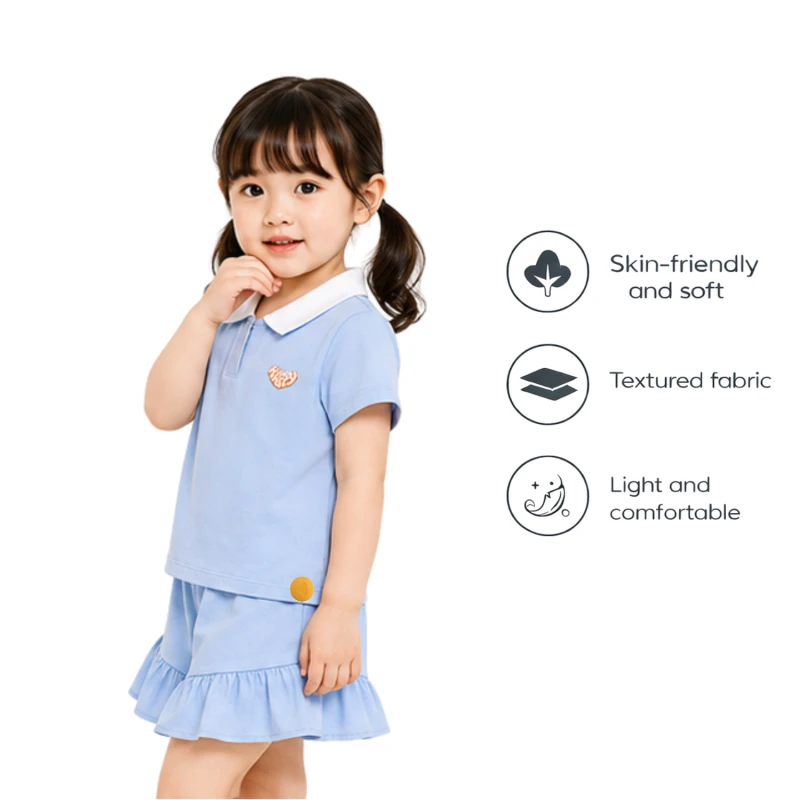 Setelan Anak Perempuan Biru Muda Motif Happy