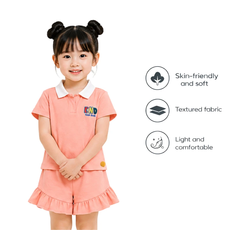 Setelan Anak Perempuan Peach Motif End Your Game
