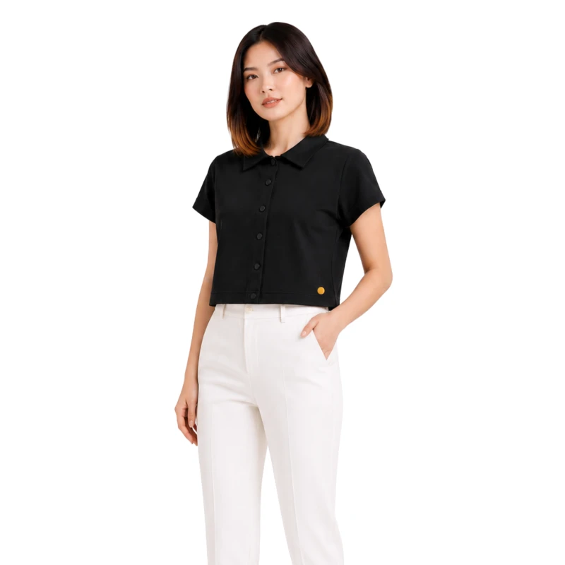 Polo Wanita Croptop Black 6001