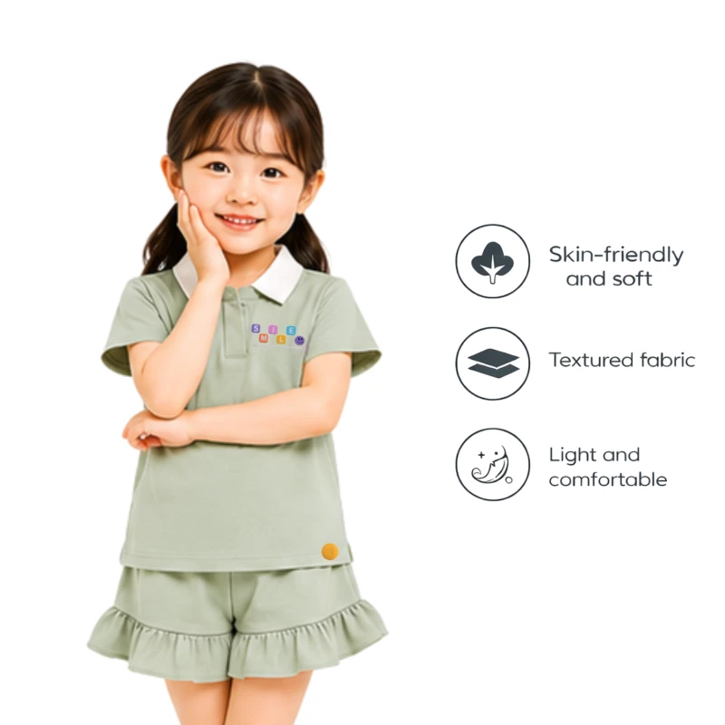 Setelan Anak Perempuan Sage Motif Smile