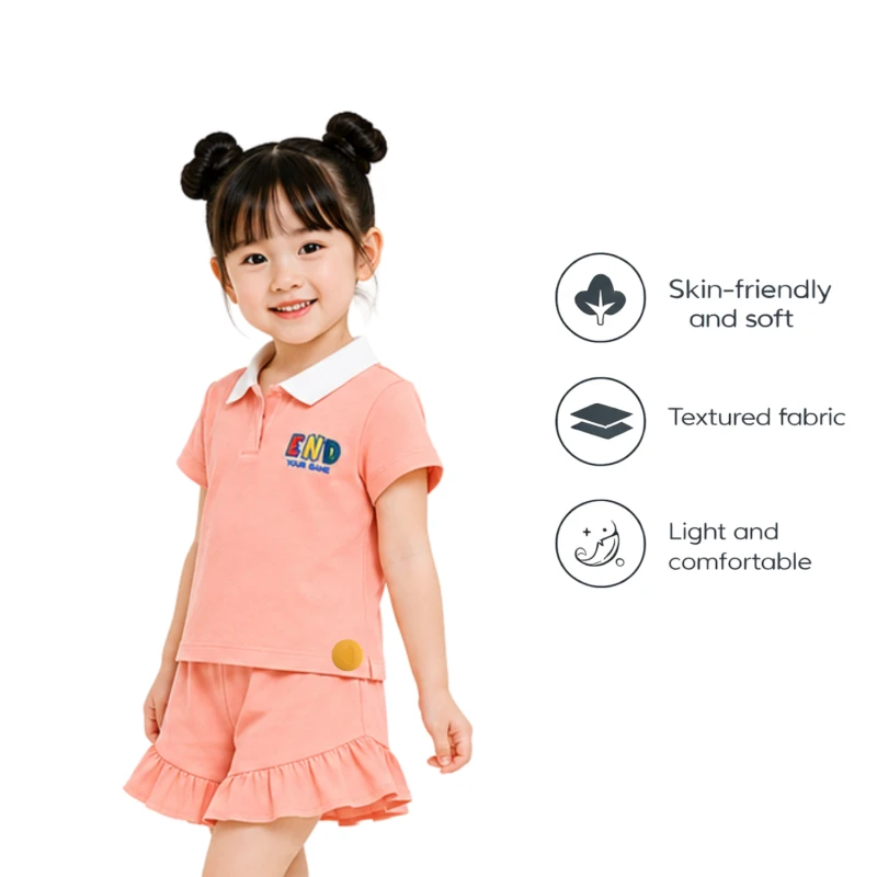 Setelan Anak Perempuan Peach Motif End Your Game