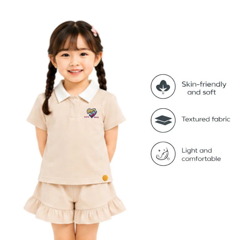 Setelan Anak Perempuan Cream Motif Cute