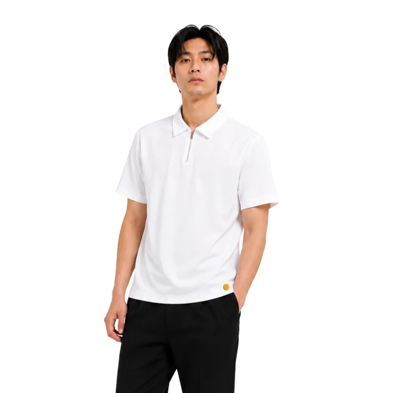 Polo Pria Zipper White Casual 9005
