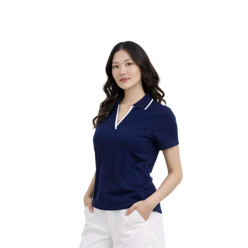 Polo Wanita V-Neck Navy