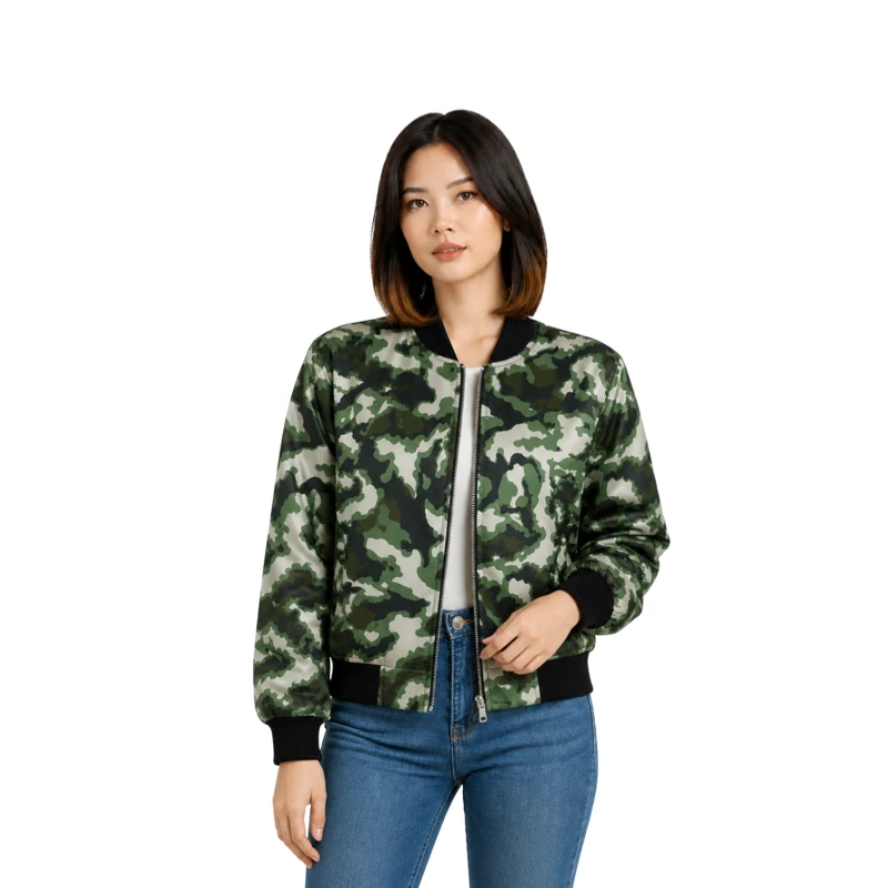 Bomber Wanita Casual Army Look Hijau