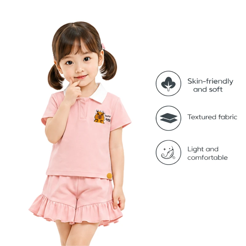 Setelan Anak Perempuan Peach Motif CapyBara