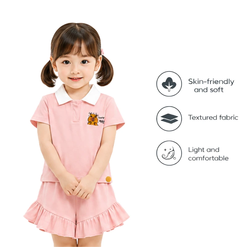 Setelan Anak Perempuan Peach Motif CapyBara