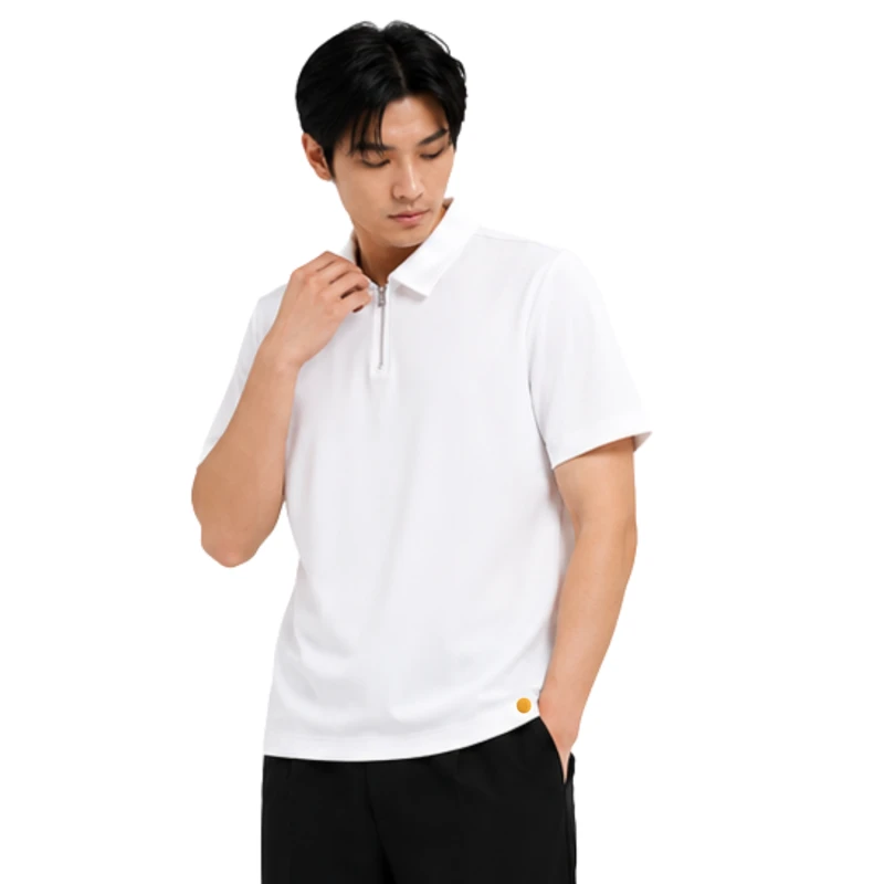 Polo Pria Zipper White Casual 9005