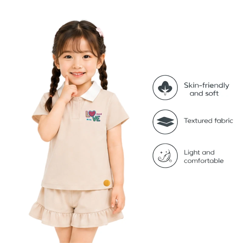 Setelan Anak Perempuan Cream Motif Love Need
