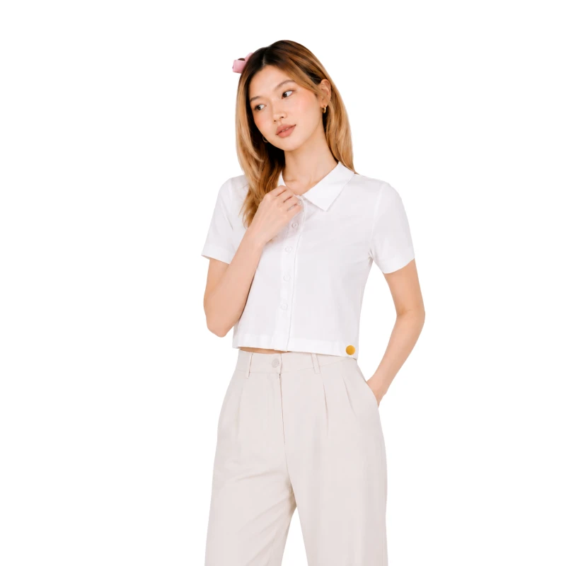 Polo Wanita Croptop White 6001