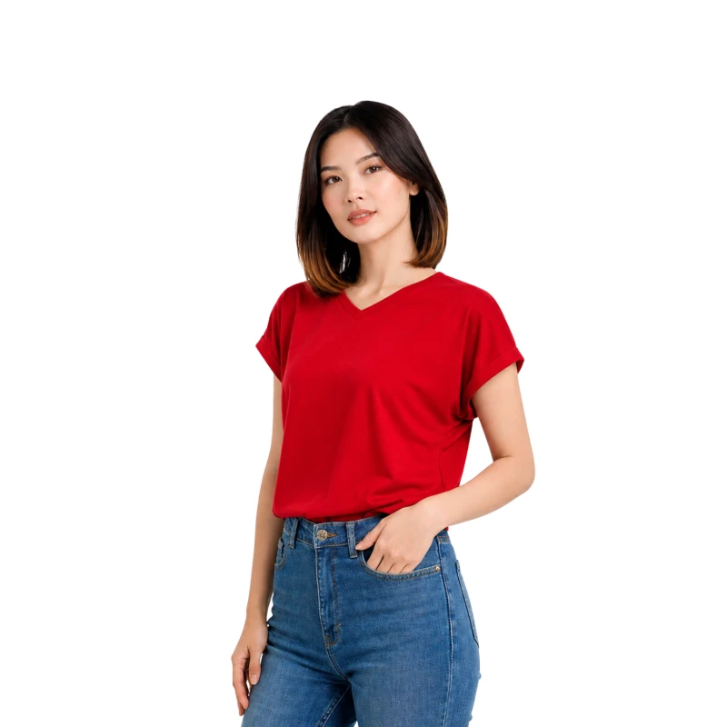 Atasan Wanita Polos V-Neck Maroon