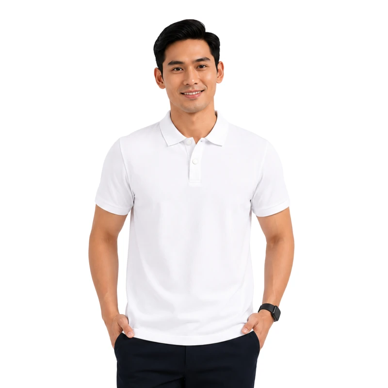 Polo Pria Shirt White Casual 9002
